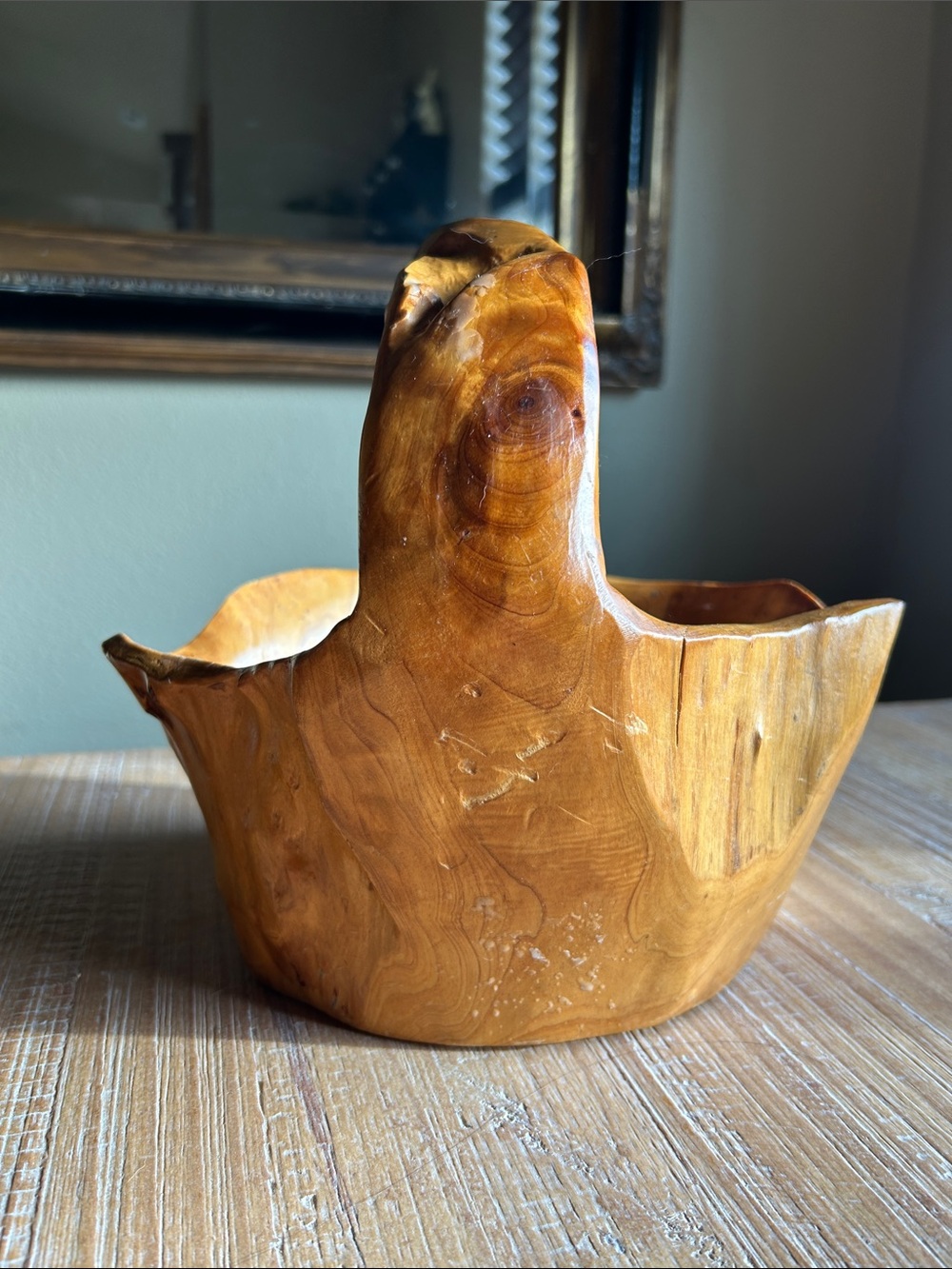 Hand Carved Burl Wood Basket - Rustic Decor Natural Foreging Whimsical Basket - Picture 7 of 16